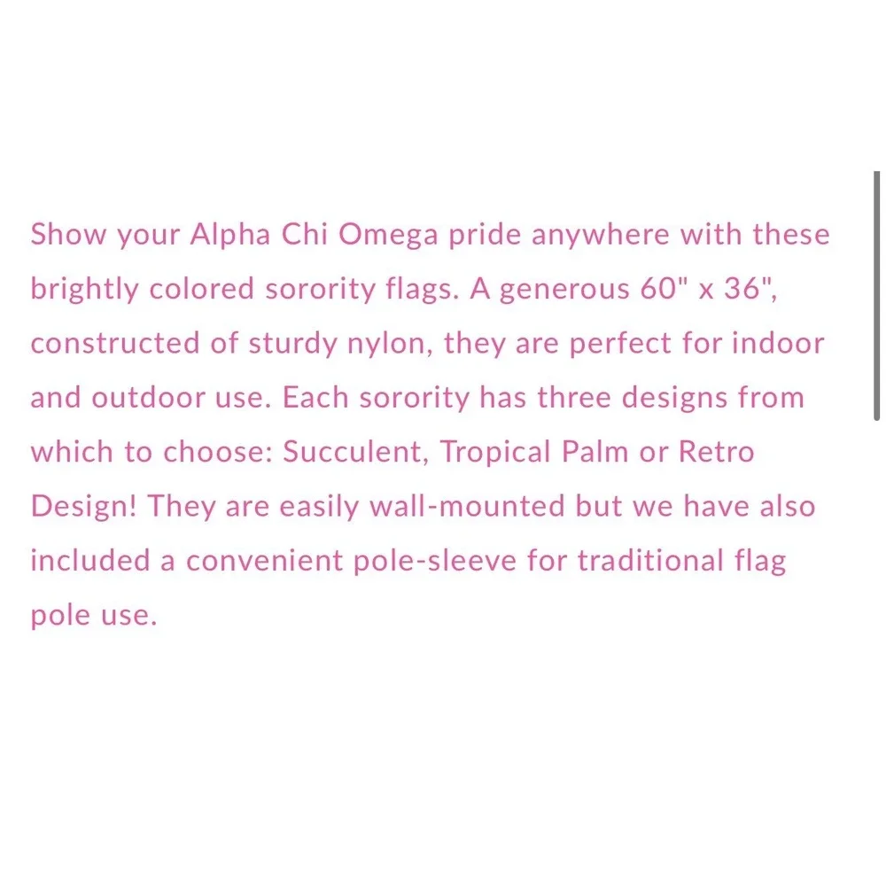 Sorority Shop Alpha Chi Omega Succulent Floral Sorority Flag Women OS Pink White